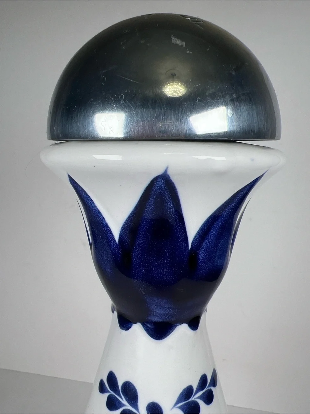 White Ceramic Accent Vase with Blue Floral Motif